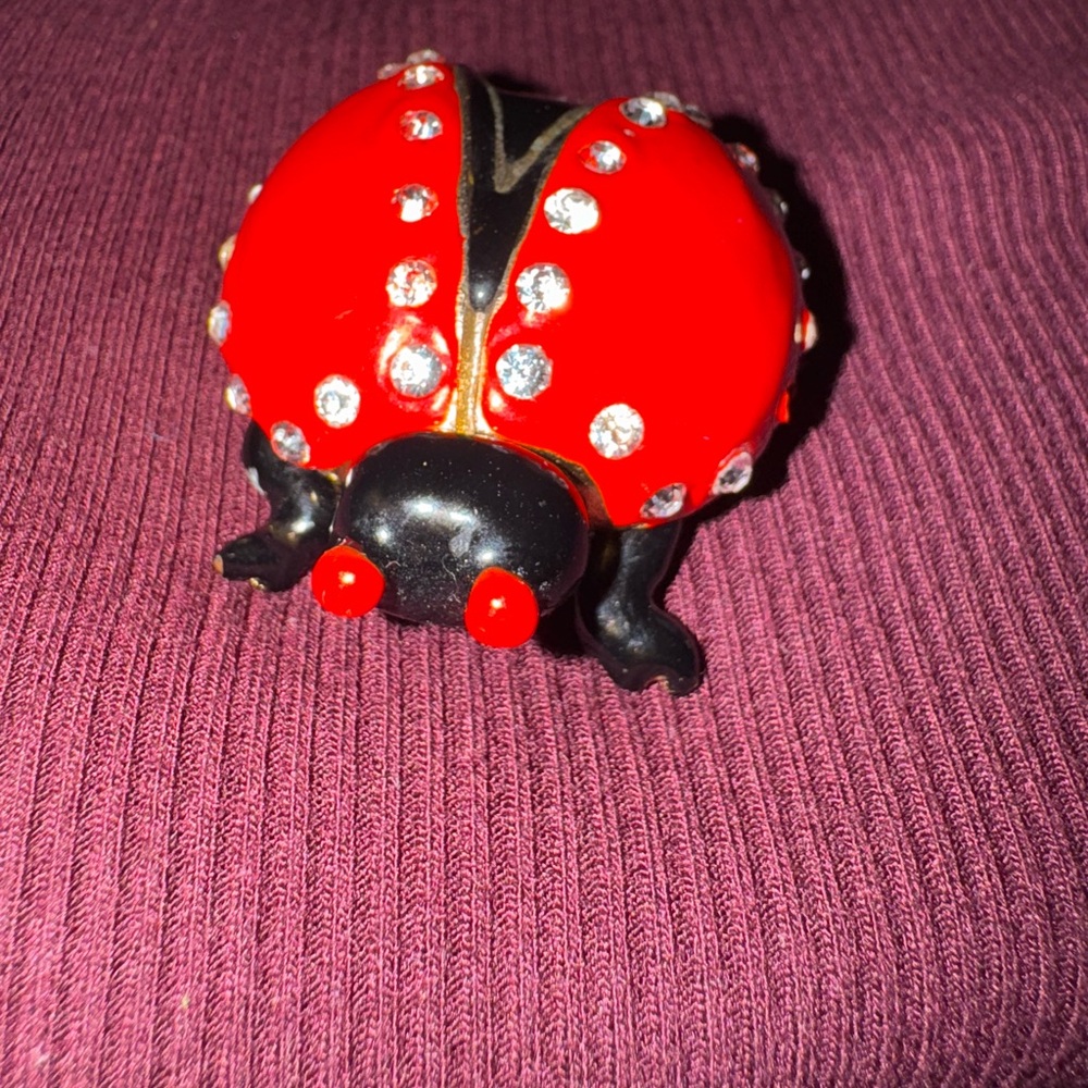Red Ladybug Brooch with Rhinestones